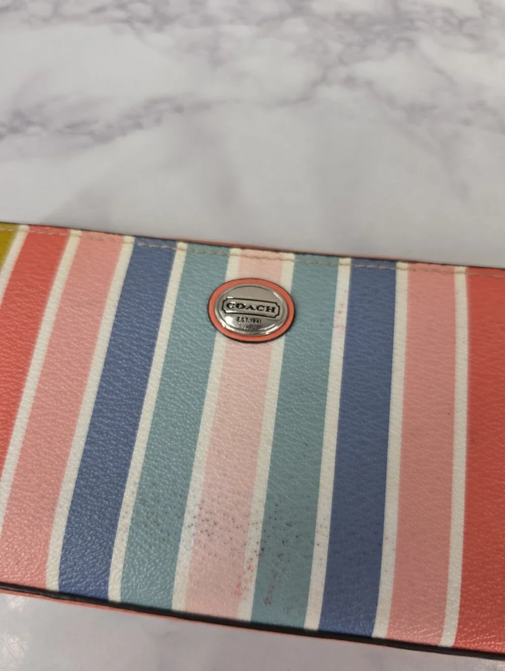 Coach Peyton Pastel Rainbow Stripe Accordion Zip Zippy Long Wallet SEE NOTES Y2K